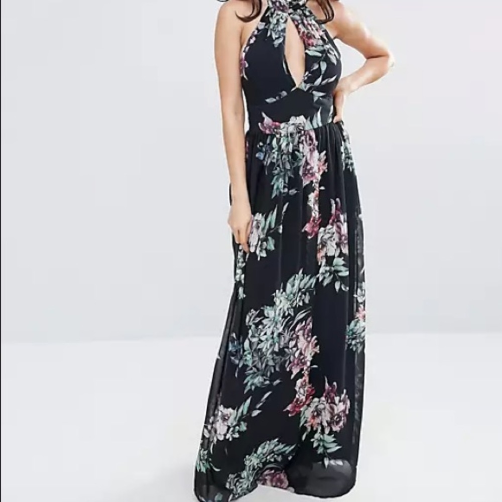 Maxi dress by City Goddess Floral printed fabric Halterneck